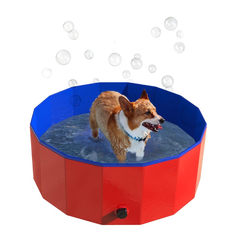 PETMAKER Foldable Dog Pool - 30.5x12in Pet Pool - Durable PVC Outdoor Pool with Drain for Grooming, Bathing, or Play - Kiddie Pool for Dogs by PETMAKER (Red) - Image 1